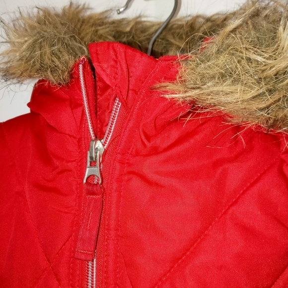 Protection system girls Red Full Zip Puffer Jacket with Faux fur hood Size 3 - Picture 5 of 10